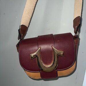 True Religion Burgundy and Tan Crossbody Bag